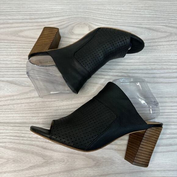 Adam Tucker Mylee Mule Sandal WMNS 8 Black Perforated Leather Block Heel Slip On - Picture 7 of 10